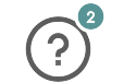 A grey circle with a question mark inside and a teal notification bubble containing the number 2 in the top right corner.